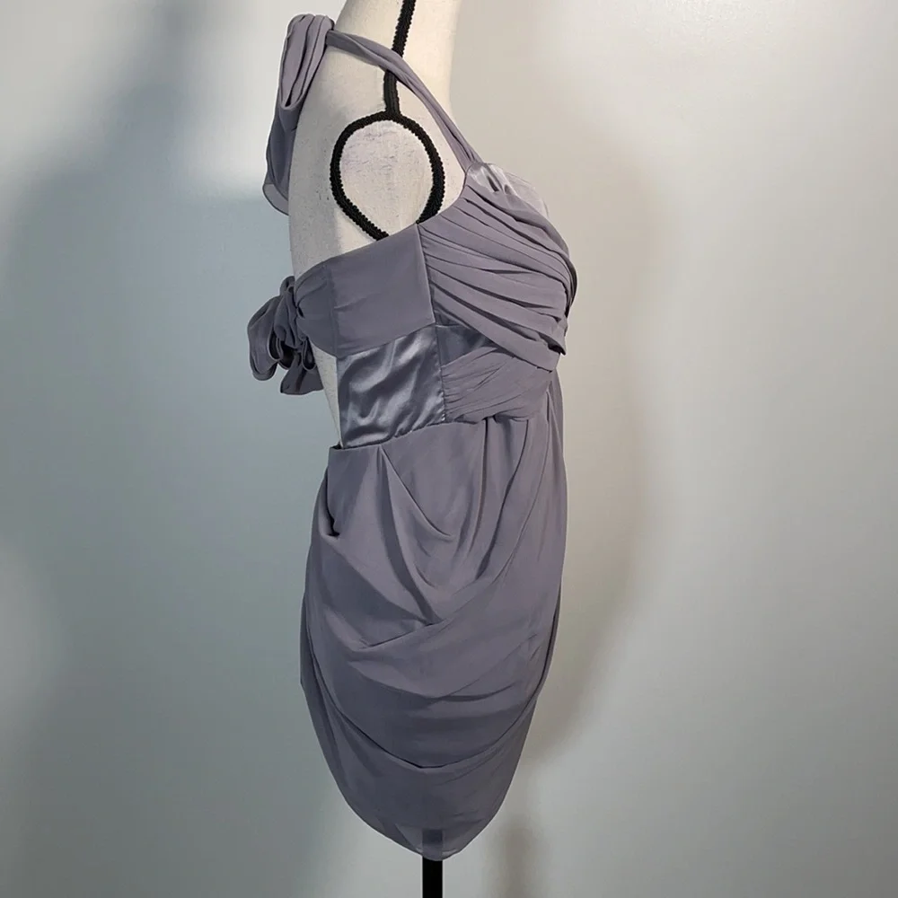 Walter Baker Grey Ruched Tie Back Sleeveless Halter Mini Dress M - Picture 15 of 16
